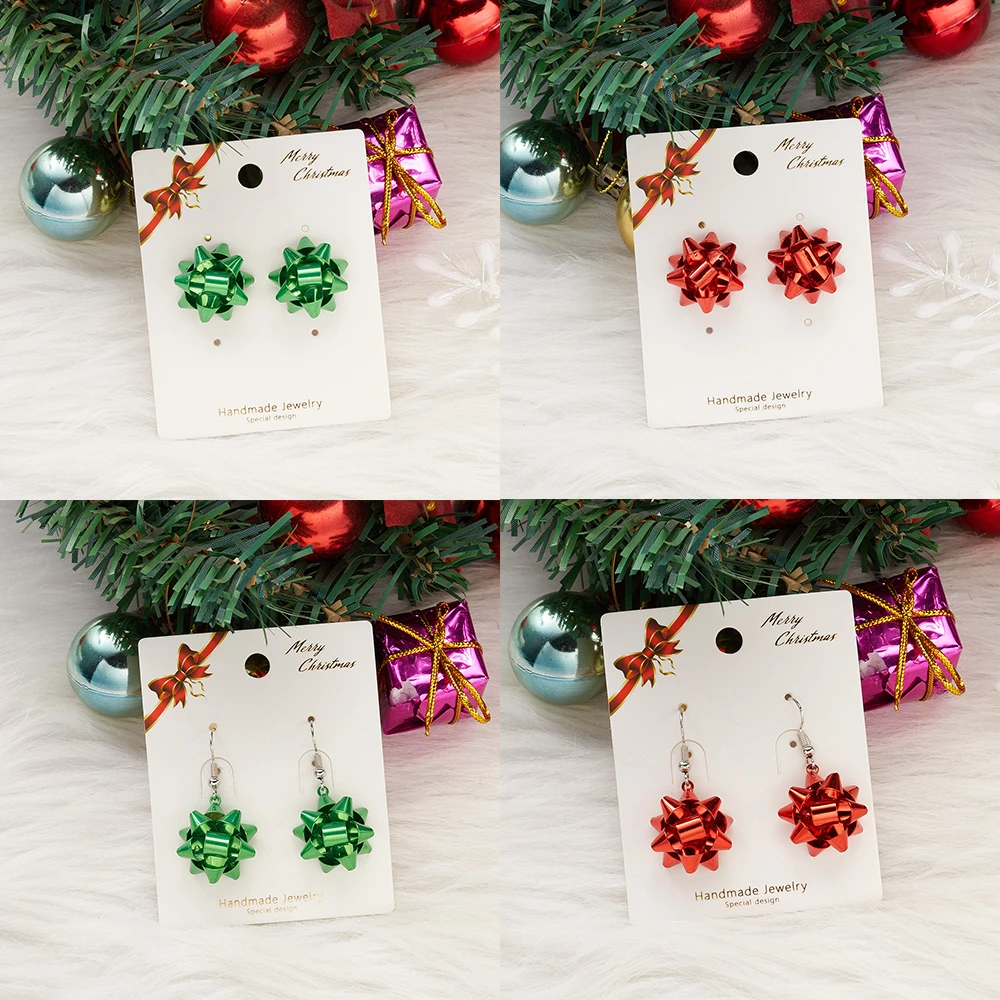 Red Color Christmas Gift Star Flower Snowflake Ribbon Stud Earrings For Women Girls Fashion Elegant Jewelry Pendientes Brincos