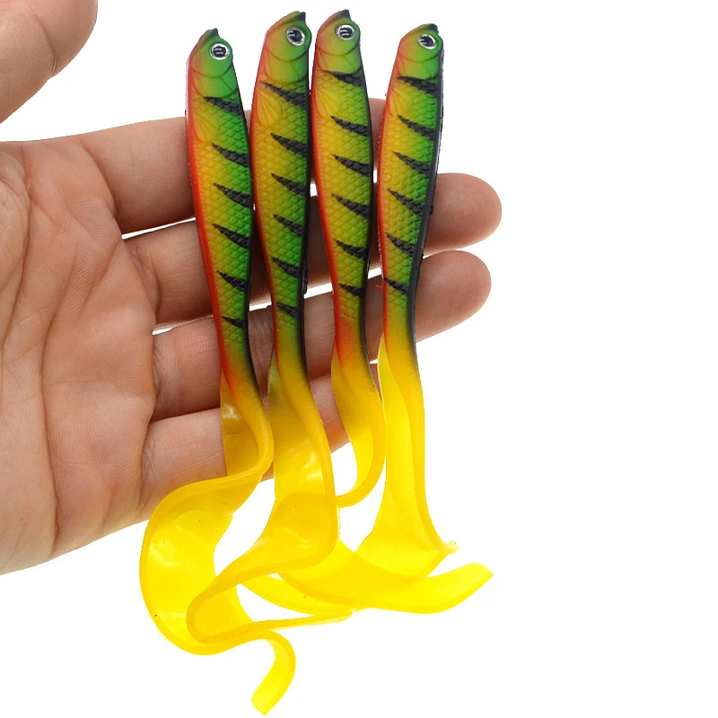 Belly Open Hollow Fish Soft Bait Fishing Lure Green Long Tails  Leopard Artificial Lures Freshwater Seawater 12.5cm/5.5g