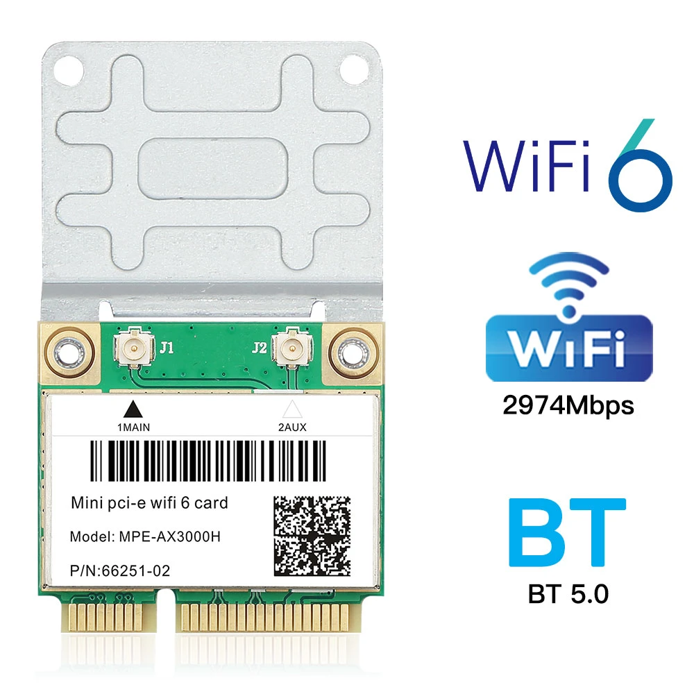 2974Mbps Wifi 6 Wireless Half Mini PCI-E Network Wlan Wifi Card Bluetooth 5.0 802.11ax/ac 2.4G/5Ghz Adapter MU-MIMO IPEX Antenna