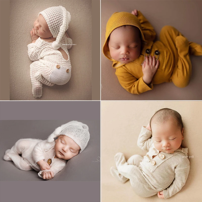 Newborn Photography Costume Props Romper Soft Elastic Long Hat Baby Clothes for Photo Shoot Photobooth Props Accessories