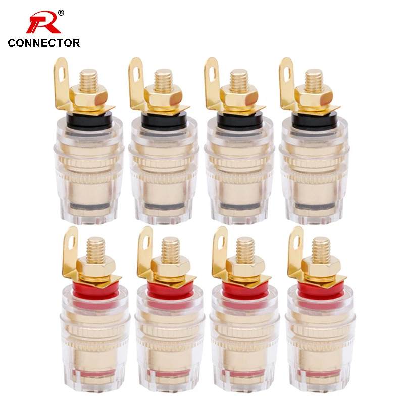 4Pairs 4MM Binding Post Connector Audio HIFI Cable Terminals, Binding Post for Speaker Amplifier, Brass With Gold Plated