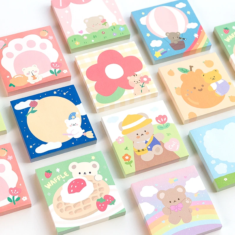 100 pcs kawaii Cartoon bear daily life Memo Pad cute Message Notes Decorative Notepad Note paper Memo Stationery Office Supplies