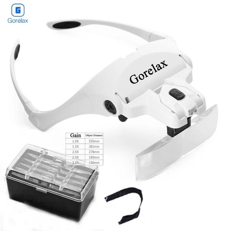 5 Lens Loupe Eyewear Magnifier With Led Lights Lamp Interchangeable Lens 1.0X/1.5X/2.0X/2.5X/3.5X Wearing Magnifying Glasses