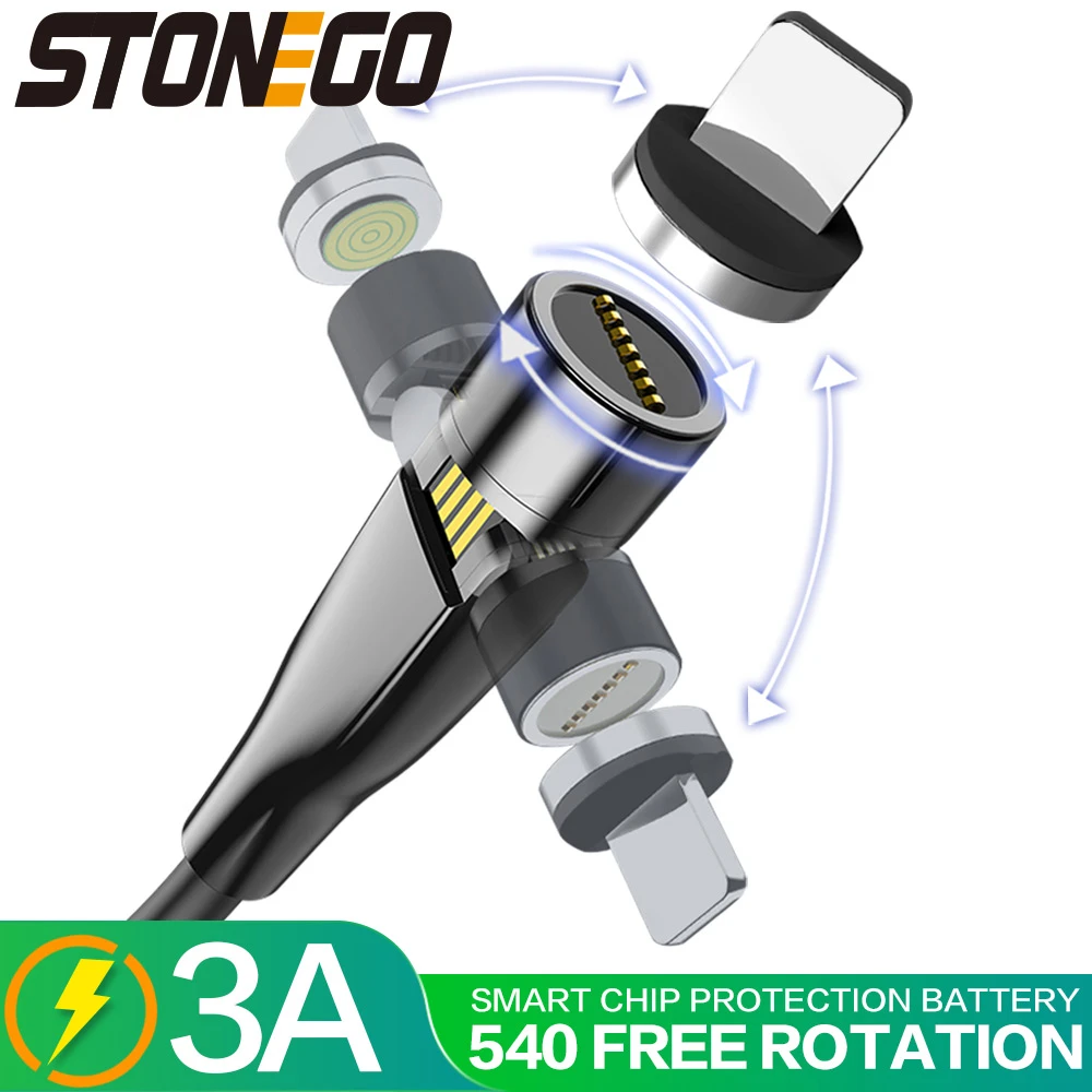 STONEGO 540 Rotating Charging Cable, 3A Magnetic USB Cables Fast Charging Data Sync Type-C / Micro USB Cable