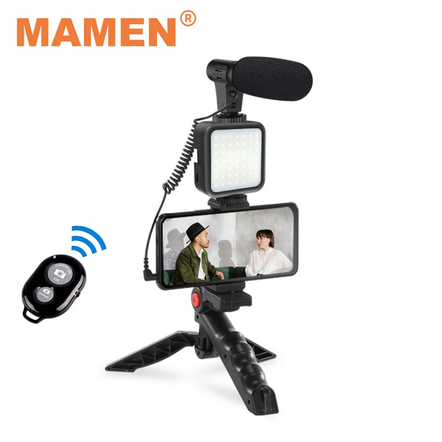 MAMEN Smartphone & Camera Vlogging Studio Kits Video Shooting Photography Suit with Microphone LED Fill Light Mini Tripod