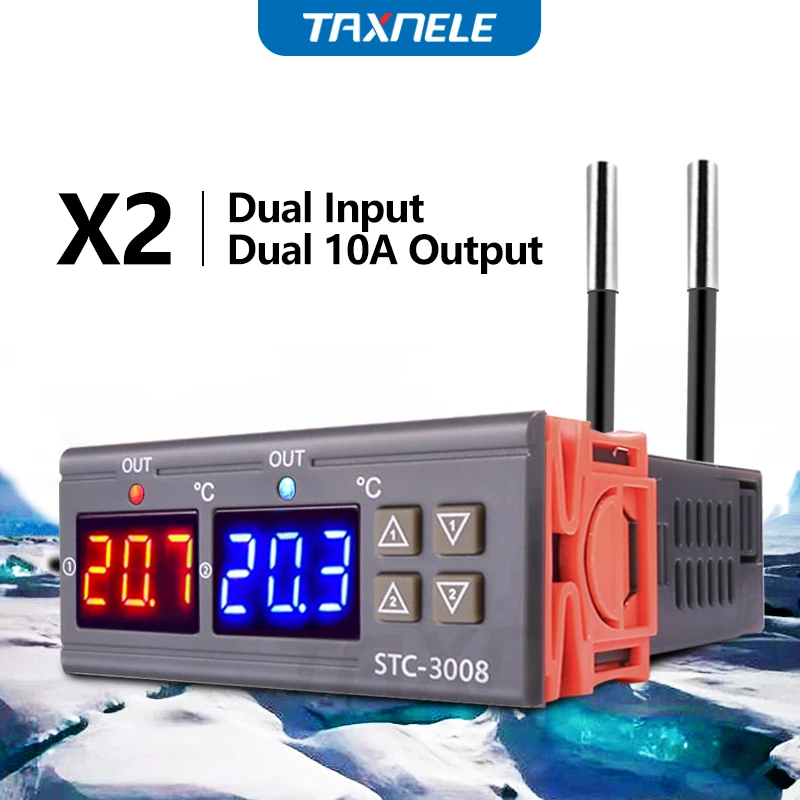 STC 3008  Dual Digital Temperature Controller Two Relay Output 12V 24V 220V Thermoregulator Thermostat Heater Cooler dual probe