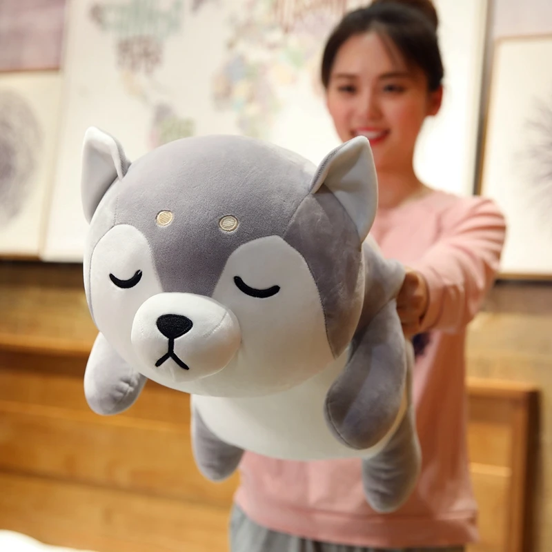 New Huge 35-75CM Cute Corgi & Shiba Inu Dog Plush Toys Kawaii Lying Husky Pillow Stuffed Soft Animal Dolls Children Baby Gift