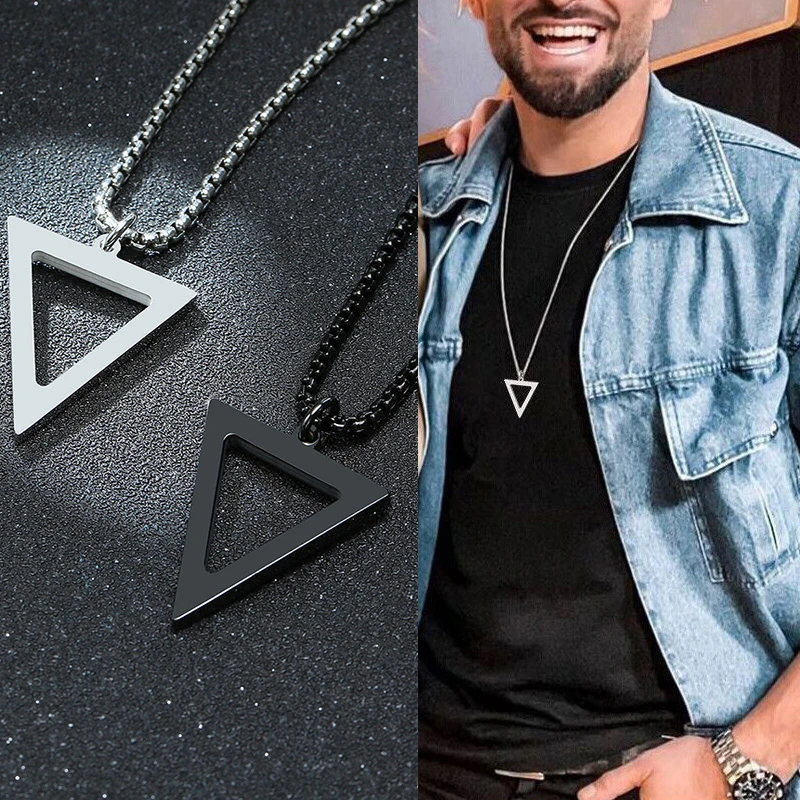 TRIANGLE NECKLACE FOR MEN STREETWEAR FASHION POPULAR GEOMETRIC TRIANGLE PENDANT GIFT FOR HIM