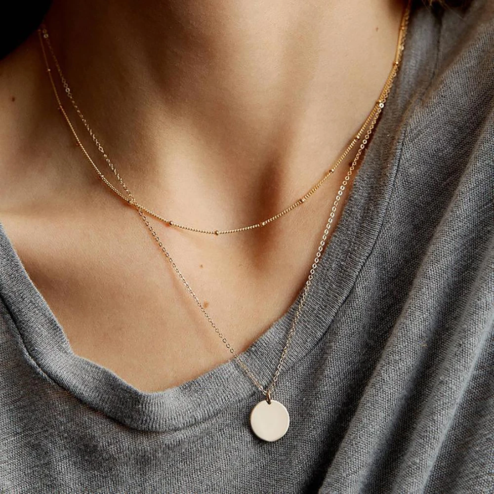 Boho Fashion New Vintage Simple Round Sequin Pendant Gold Silver Color Necklaces For Women 2020 Multilevel Necklace Jewelry Gift