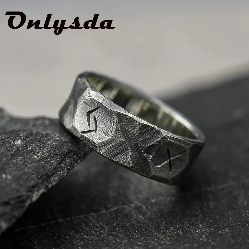 Cool Stuff Stainless steel Odin Norse Viking Anel Amulet Rune Couple Dating Rings For Men Women Words Retro Jewelry OSR708