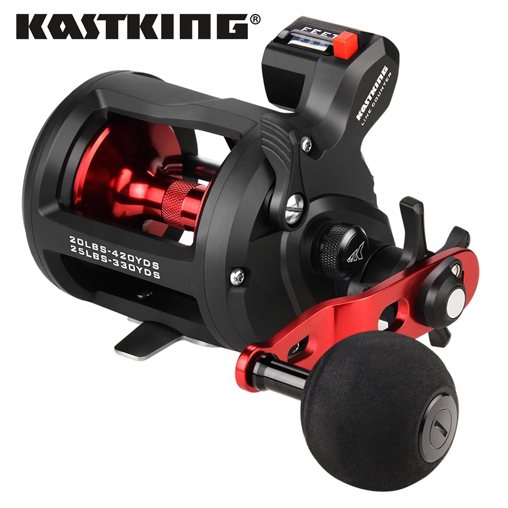 KastKing ReKon Trolling Fishing Coil Round Baitcasting Reel Graphite Body Large Line Capacity 3+1 BBS Drum Reels Fishing Coils