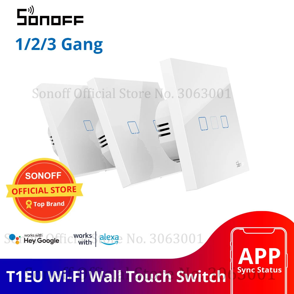 SONOFF New T1EU Wifi Smart Switch Touch Screen Remote ON/OFF 1/2/3 Gang 433Mhz RF/Voice/APP/Touch Control 86 Type Smart Home TX