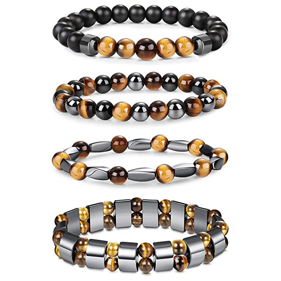 Natural Tiger Eye Hematite Men Bracelets Set Magnetic Health Protection Balance Beads Bracelets Women Reiki Healing Jewelry Gift