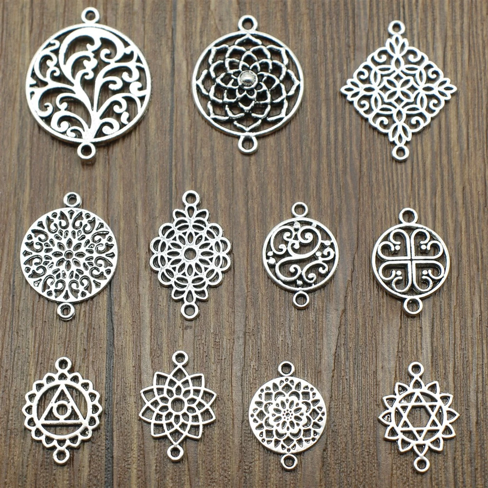 20pcs Connector Charms Flower DIY Jewelry Findings For Jewelry Making Accessories Antique Silver Color Connector Charms