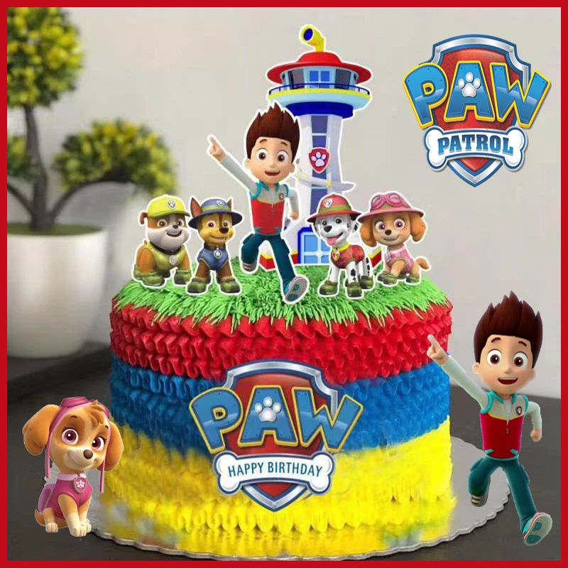 Paw Patrol Cartoon Baking Cake Decoration Set Children's Birthday Party Plug-in Supplies Kids Anime Figures Kawaii Cup Cake Card