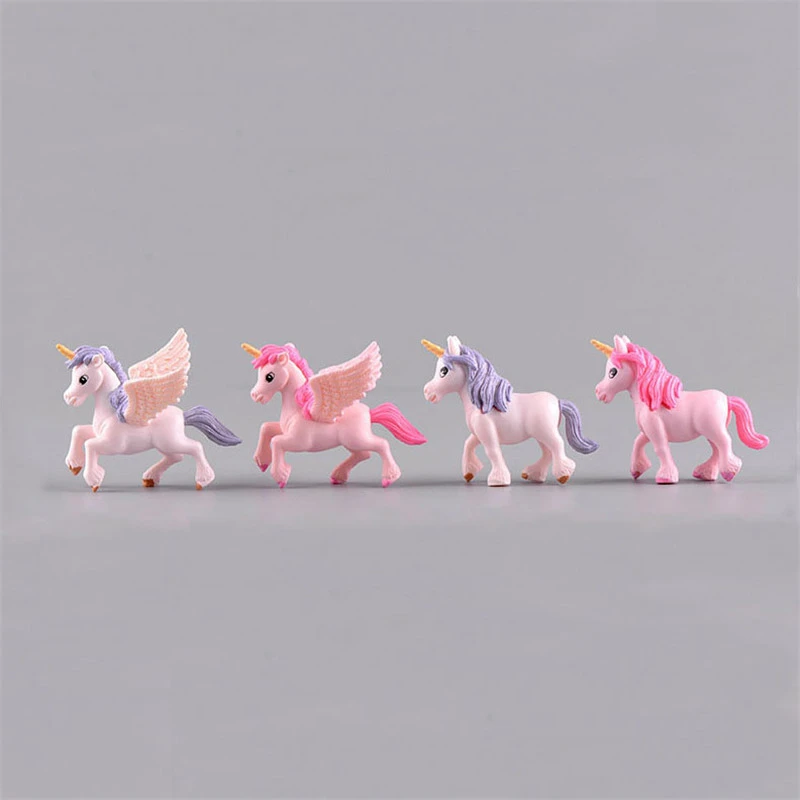 4pcs/set Cartoon Cute Pegasus Dolls Unicorn Anime Action Figure Pony Succulents Assembly Ornaments Figma Gifts Toys for Children