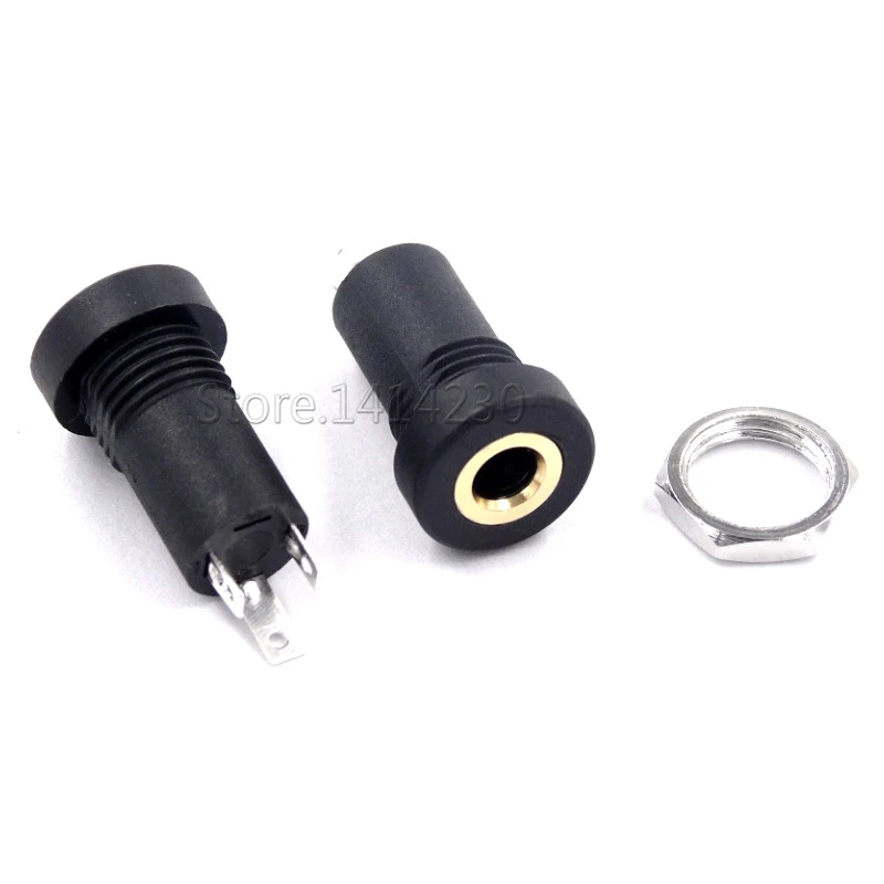 10PCS 3.5mm Stereo Audio Socket 3 Pole Black Panel Mount Gold Plated With Nuts Headphone Socket