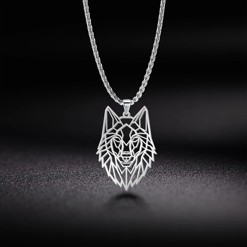 My Shape Wolf Necklace for Men Women 316L Stainless Steel Hollow Animal Necklaces Choker Fashion Punk Male Jewelry collar hombre