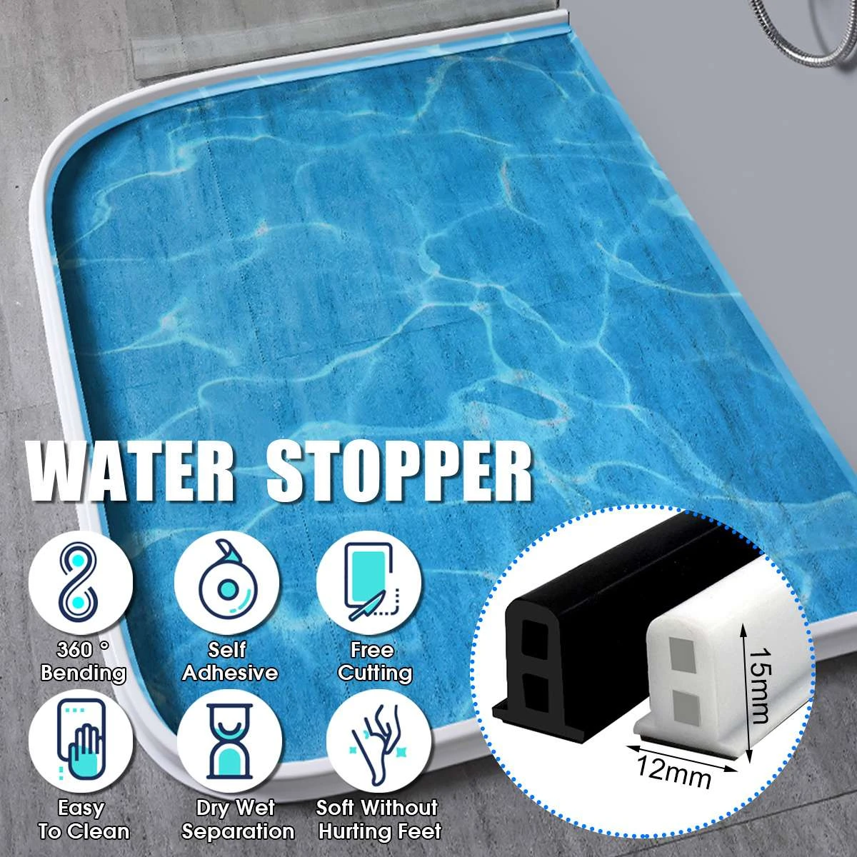 200cm Silicone Bathroom Water Stopper Blocker Shower Dam Non-slip Dry And Wet Separation Flood Barrier Door Bottom Sealing Strip