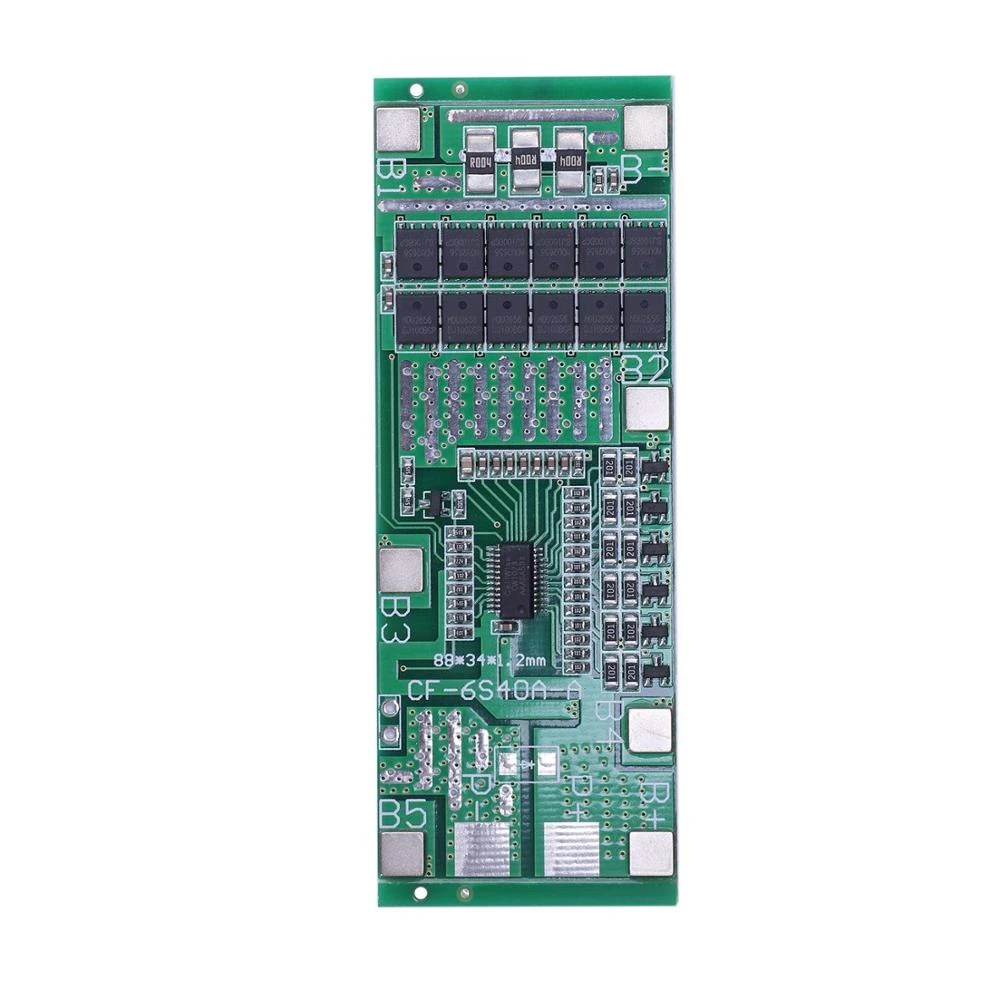 24V 6S 40A 18650 Li-Ion Lithium Battery Poretect Board Solar Lighting BMS PCB with Balance for Ebike Scooter