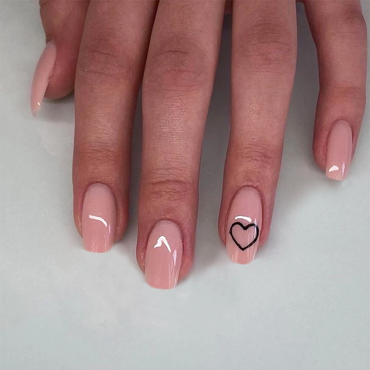 24pcs/box Middle length Ballet nude pink Color false nails with design with heart pattern artificial nails with jelly glue TY