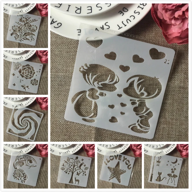 8Pcs/Set 13cm Children Cat Flower DIY Layering Stencils Painting Scrapbook Coloring Embossing Album Decorative Card Template