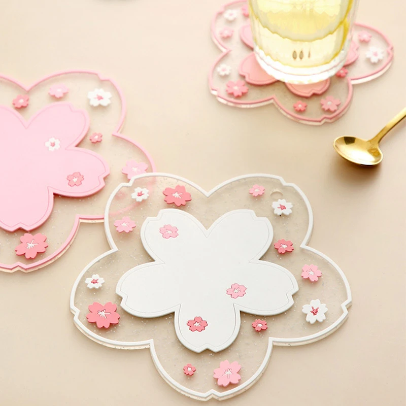 1pcs Cherry Blossom Heat Insulation Table Mat Home Office Anti-slip Mug Coaster Valentine's Day Girlfriend Gift Kitchen Supplies