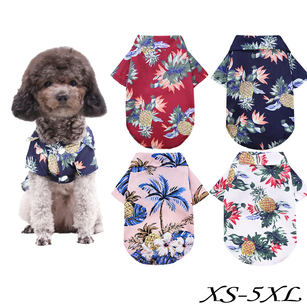 Summer Pet Printed Clothes For Dogs Floral Beach Shirt Jackets Dog Coat Costume Cat Spring T-Shirt Hawaiian Clothing Outfits