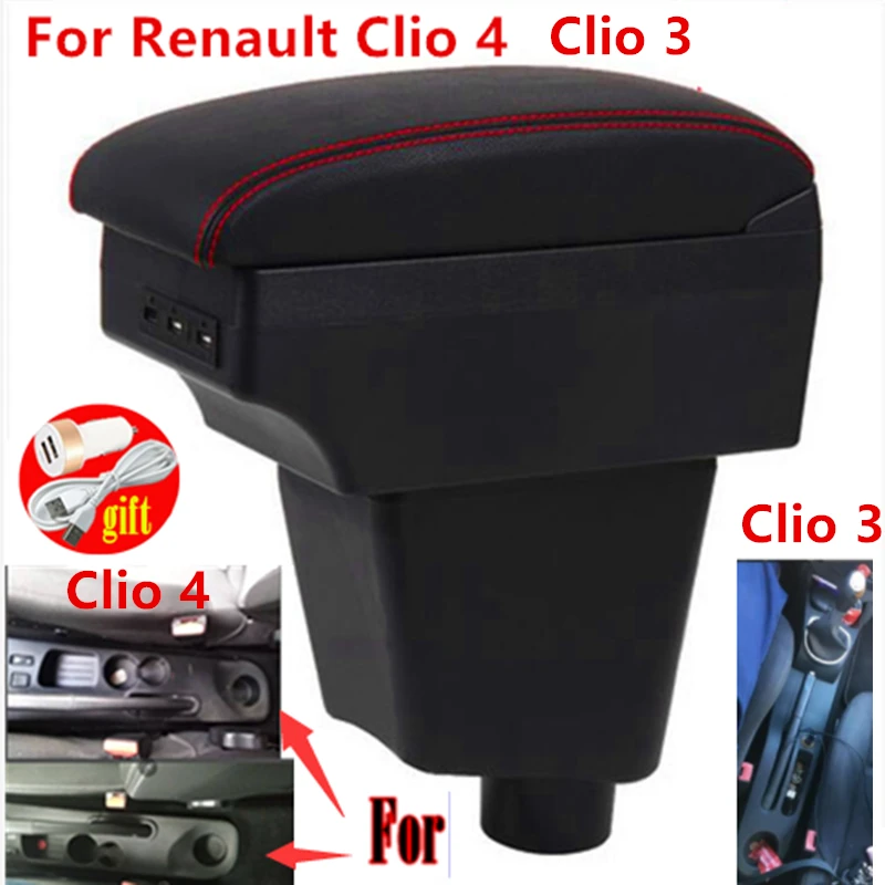 For Renault Clio 4 Armrest box For Renault Clio 3 III IV Car Armrest box Car accessories Storage box cup holder ashtray USB