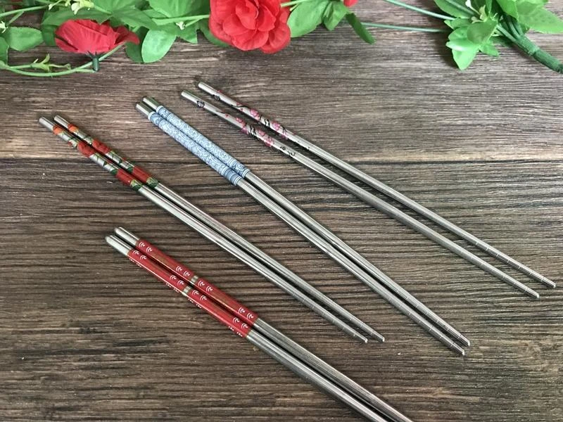 Stainless steel chopsticks length white flower pattern food stick portable reusable chopsticks 23cm palilo denim pants