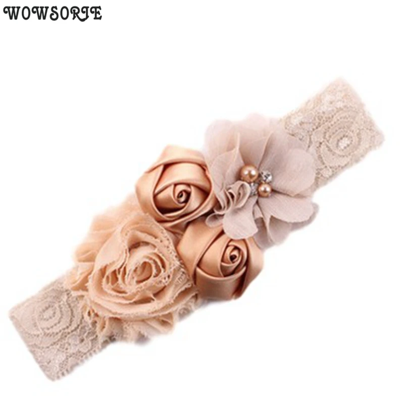 baby headband newborn rose elastic hair band Chiffon flower Rhinestone lace headbands baby girls hair accessories headwear