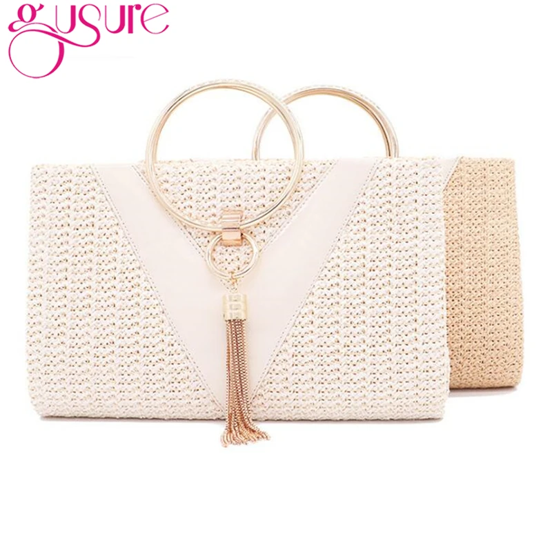 Gusure Womens Evening Bags 2021 Handbags with Metal Handle Tassel Clutch Chain Shoulder Purses Design for Lady Wedding Party