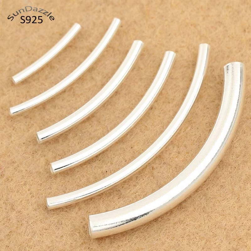 Genuine Real Pure Solid 925 Sterling Silver Curved Tube Connector Long Tubes Beads Bracelet Necklace Jewelry Making Findings