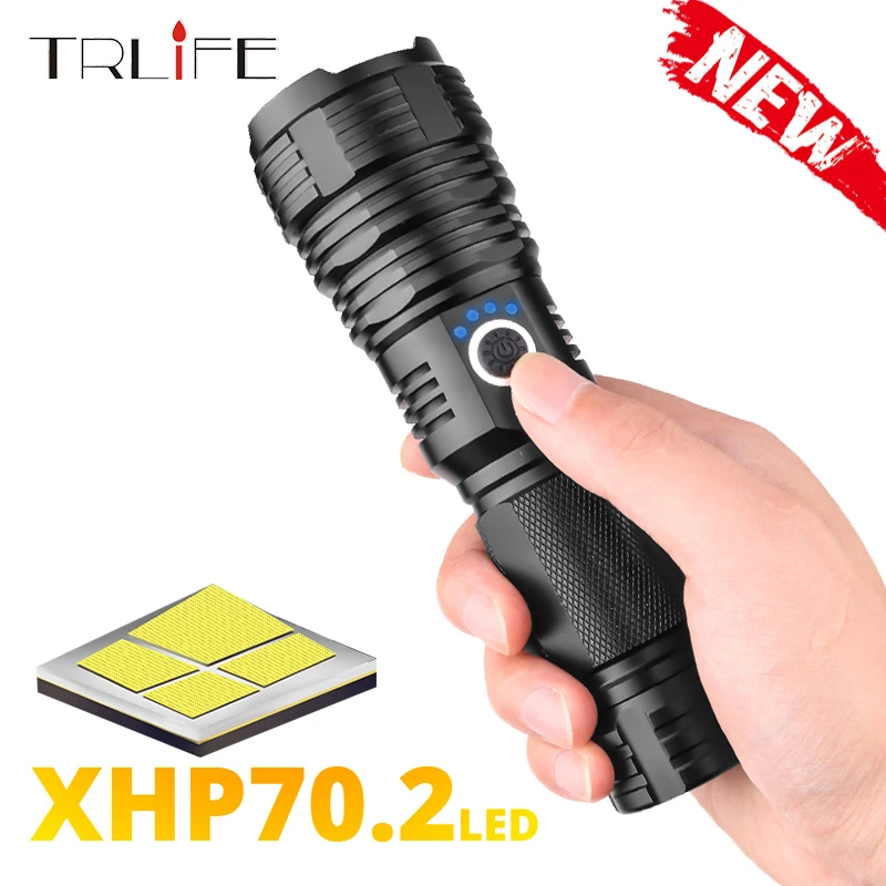 Newest Super Brightl XHP70.2 LED Flashlight XHP50 Rechargeable USB Zoomable Torch XHP70 18650 26650 Hunting Lamp for Camping