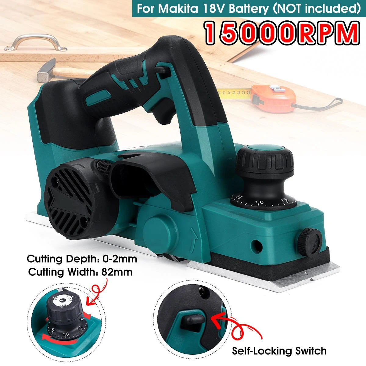 Drillpro 18V 15000rpm Rechargeable Electric Planer Cordless Hand Held for Makita 18V Battery Wood Cutting with Wrench