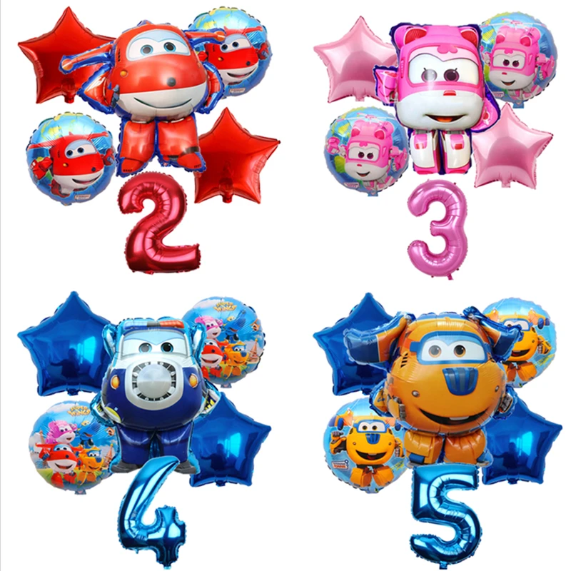 6Pcs/Lot Super Wings Cartoon Balloons Jett Balloons Super Wings Toys Birthday Party 32 Inch Number Decorations Kids Toy Balloons