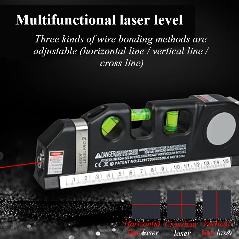 Laser Level Vertical Horizontal 2 Lines Lasers Ruler Measure Tape Aligner Bubbles Ruler Black Horizontal Ruler Balance Ruler