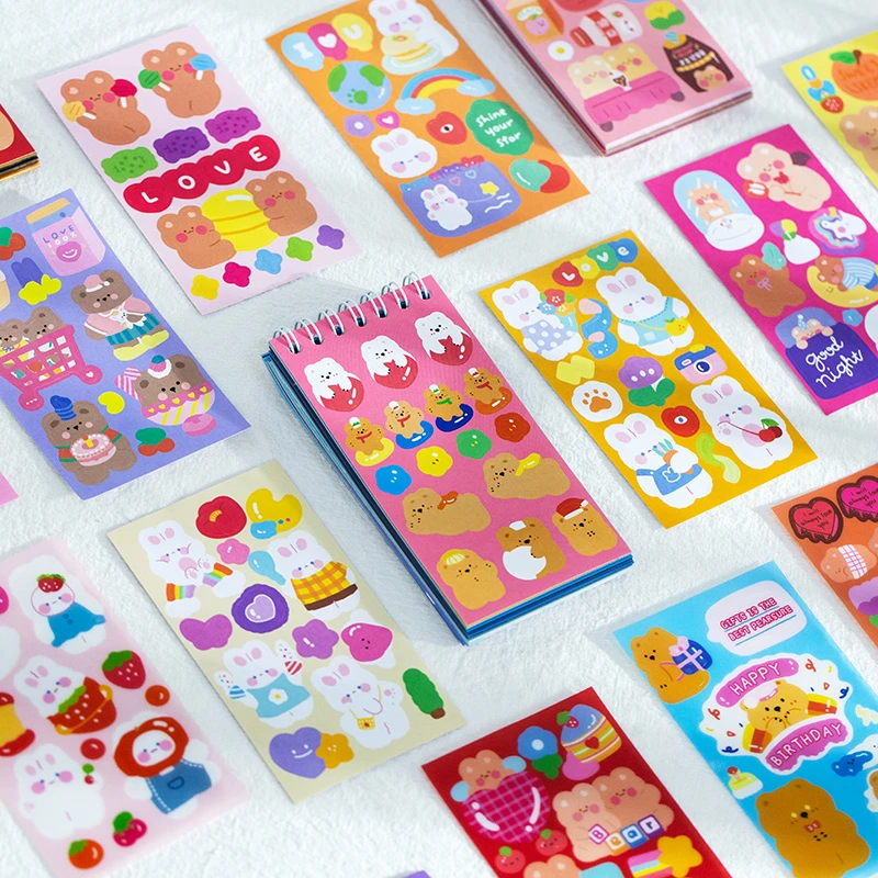 Cute Cartoon Animals Coil Sticker Book Creative Hand Account Decoration Collage DIY Material Stickers Scrapbooking