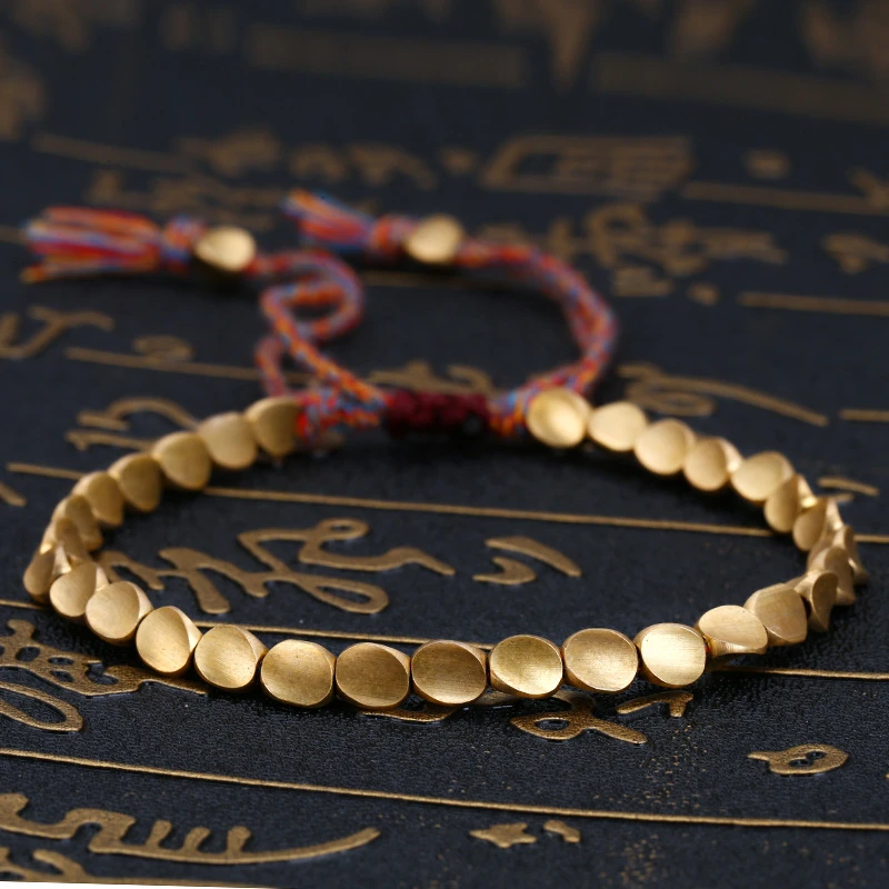 Handmade Tibetan Copper Bead Bracelet for Women Adjustable Rope Chain Men Bracelets Gold Color Braided Boho Vintage Jewelry Gift