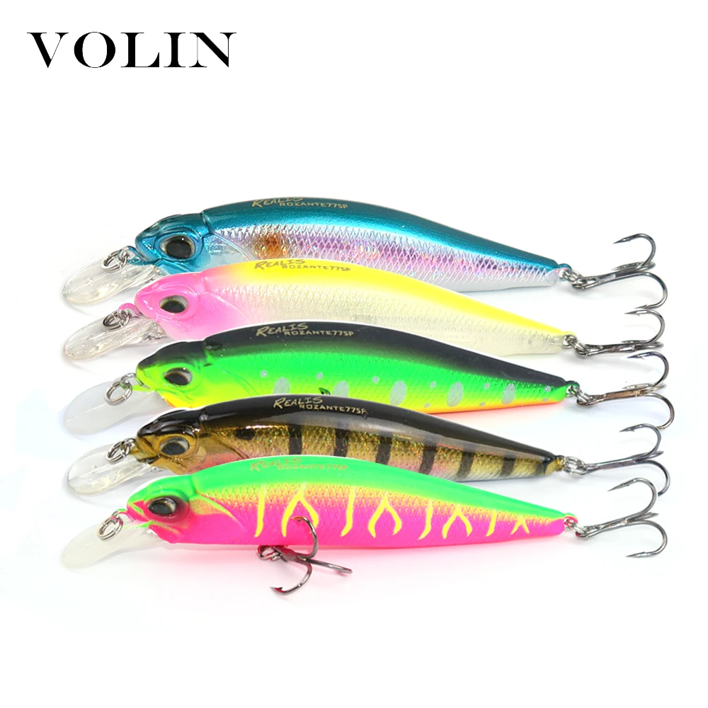 Volin 1pc Wobbler Minnow Fishing Lure Bass Tackle Crank Baits 77mm 8.4g with 2 Fishing Hooks Fishing Tackle Lure