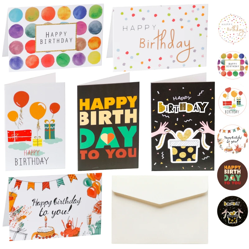 6 Sets of  Happy Birthday Cards with Envelopes and Stickers Folding Cards Blank Inside Greeting Cards Dinosaur Boys Girls Party