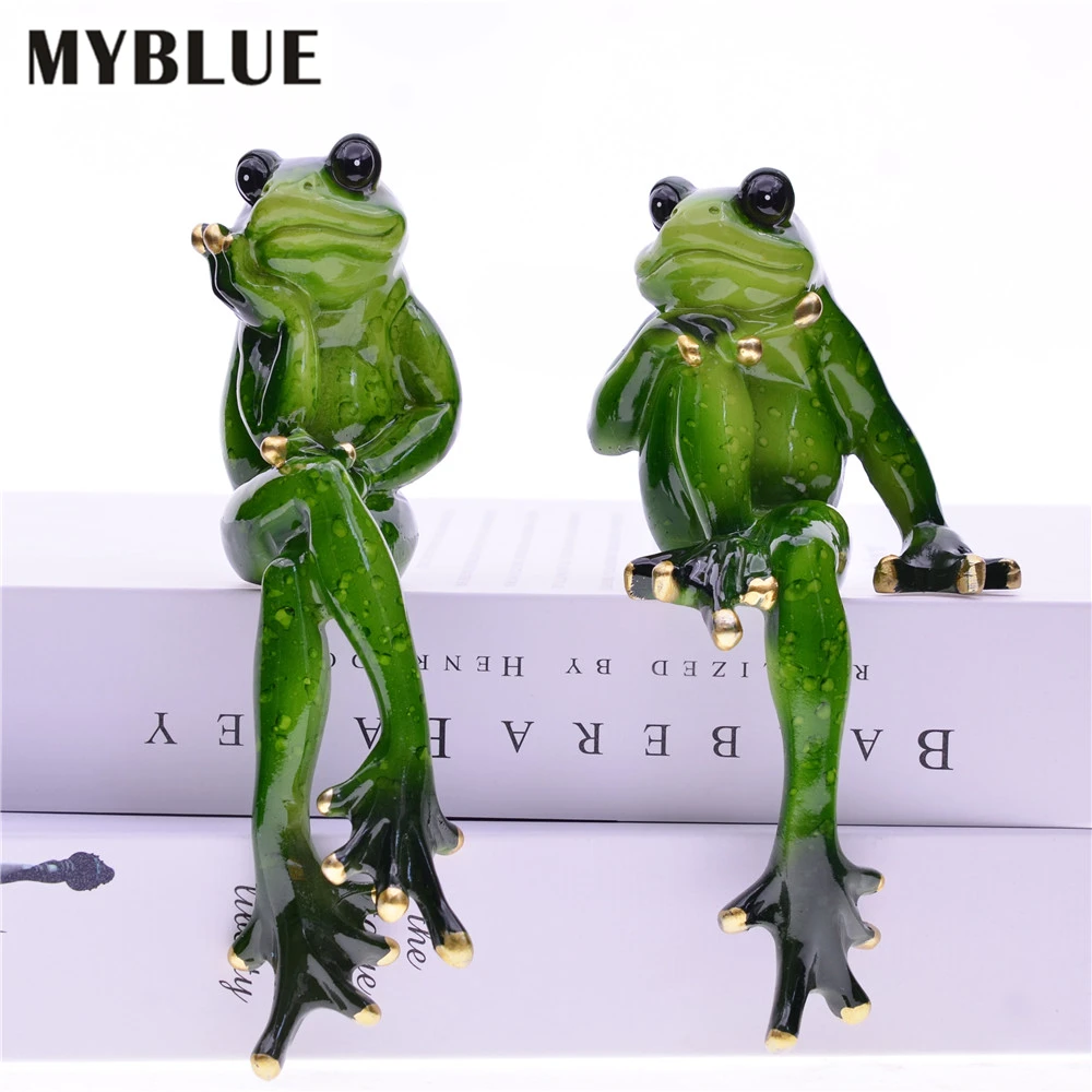 MYBLUE 2Pcs/Set Kawaii Garden Animal Resin Thinking Couple Frog Figurine Miniature Nordic Home Room Table Decoration Accessories