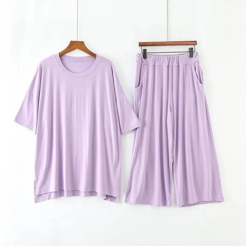size 7XL 150KG Women Modal Pajamas Sets Summer Short Sleeve Top and Pants  Women Soft Sleepwear Suit Home Women Female Sleepwear