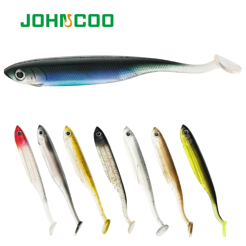 JOHNCOO Soft Bait Rainbow Minnow 5.4G 9.7G T Tail Fishing Lures  Artificial Soft Lures 5pcs Silicone Bait Bass Pike Bait Lure