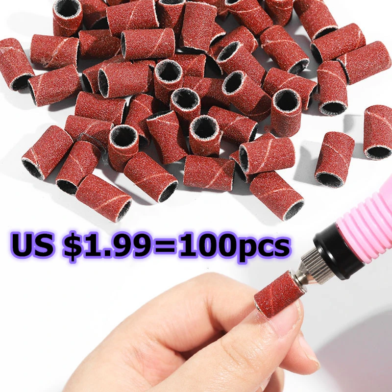 100Ps #80 #150 #180 #240 Sanding Bands Zebra Sand Ring Bit Manicure Pedicure Nail Electric Drill Machine Grinding Remover Cutter