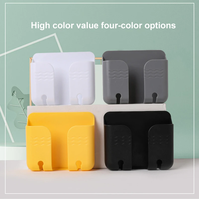 Wall-mounted Storage Box Remote Control Mobile Phone Punch Free Wall Rack With Hook Type Charging Base Multifunctional Bracket