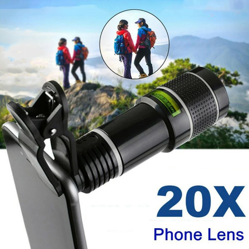 20x Zoom HD Universal Smartphone Optical Camera  Monocular  Camping hunting Sports Telephoto Clip Telescope Lens