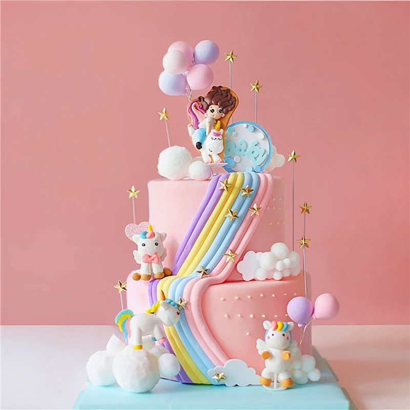 Rainbow Unicorn Collection Cake Decoration Balloon Happy Birthday Cake Topper for Party Decoration Dessert lovely Gifts