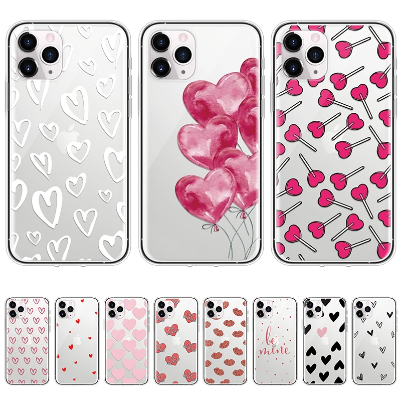 Love Heart Phone Cases For iPhone 13 12 11 Pro X XR XS Max 8 6 6s Plus 5 5S SE 2020 Mini Soft TPU Cover For iPhone 7 Plus Coques