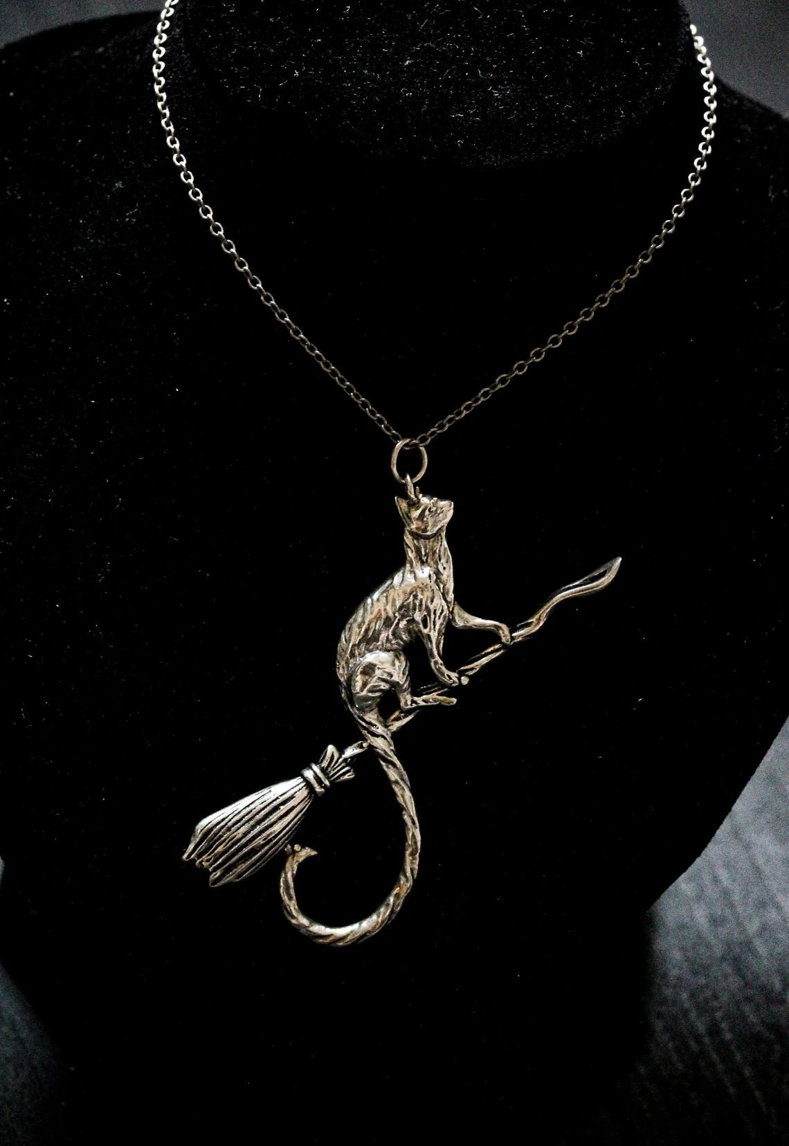 Cat on A Broomstick, Witches' Pagan Wiccan Witchcraft, Stunning Gift Wiccan Jewelry Halloween Gift